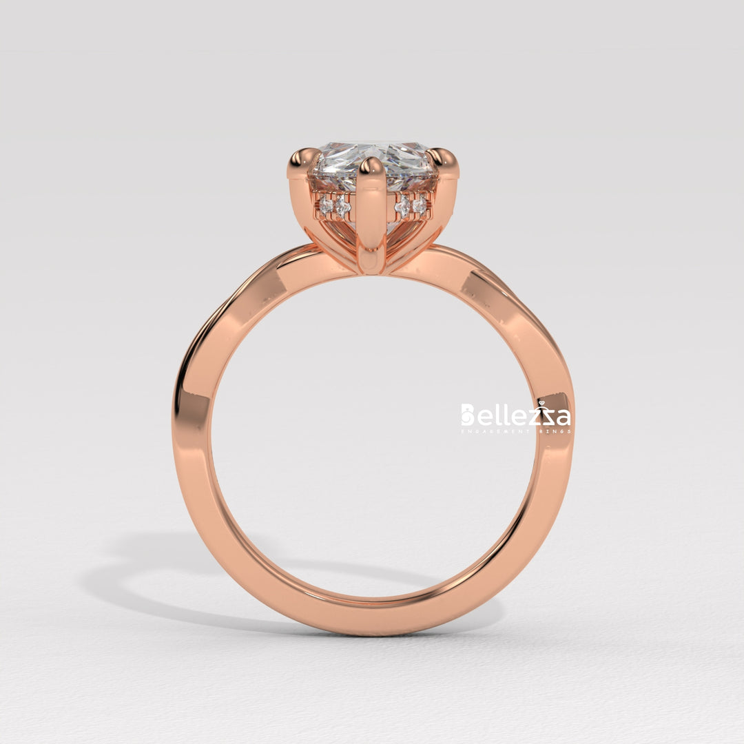 1.50-2.50CT Pear Cut Twisted Hidden Halo CVD Diamond Engagement Ring