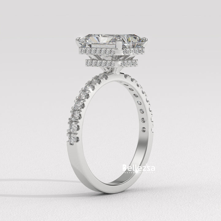 1.50-2.50CT Radiant Cut CVD Diamond Pave Setting Engagement Ring