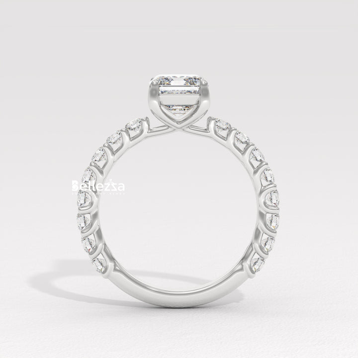 1.50-2.50CT Emerald Cut Pave Setting Lab Grown Engagement Ring