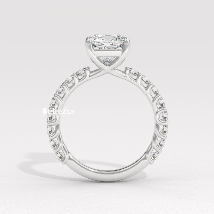 1.50-2.50CT Cushion Diamond Pave Setting Lab Grown Engagement Ring