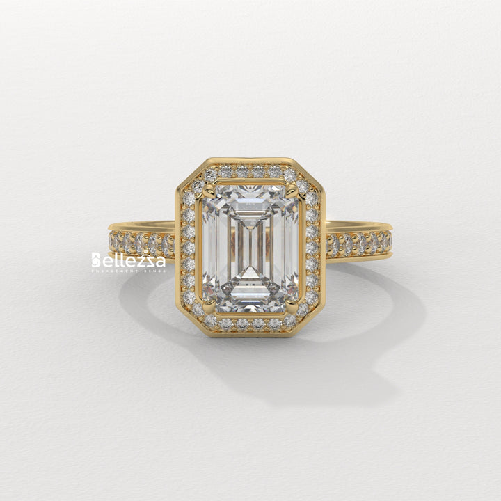 2.0-3.0CT Emerald Cut CVD Diamond Halo Pave Set Engagement Ring
