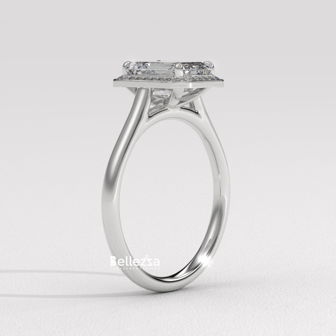 1.50-2.50CT Emerald Cut Lab Grown Diamond Halo Set Engagement Ring