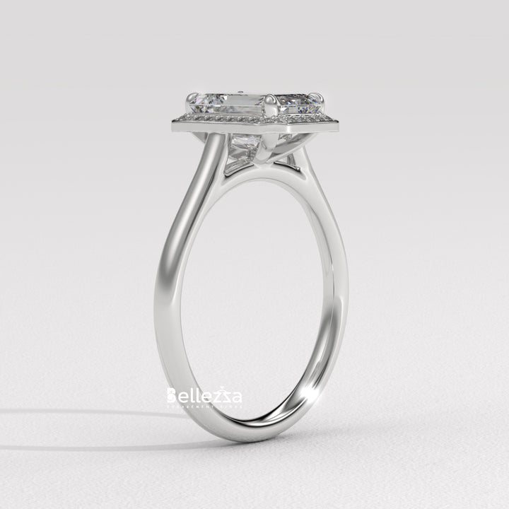 1.50-2.50CT Emerald Cut Lab Grown Diamond Halo Set Engagement Ring