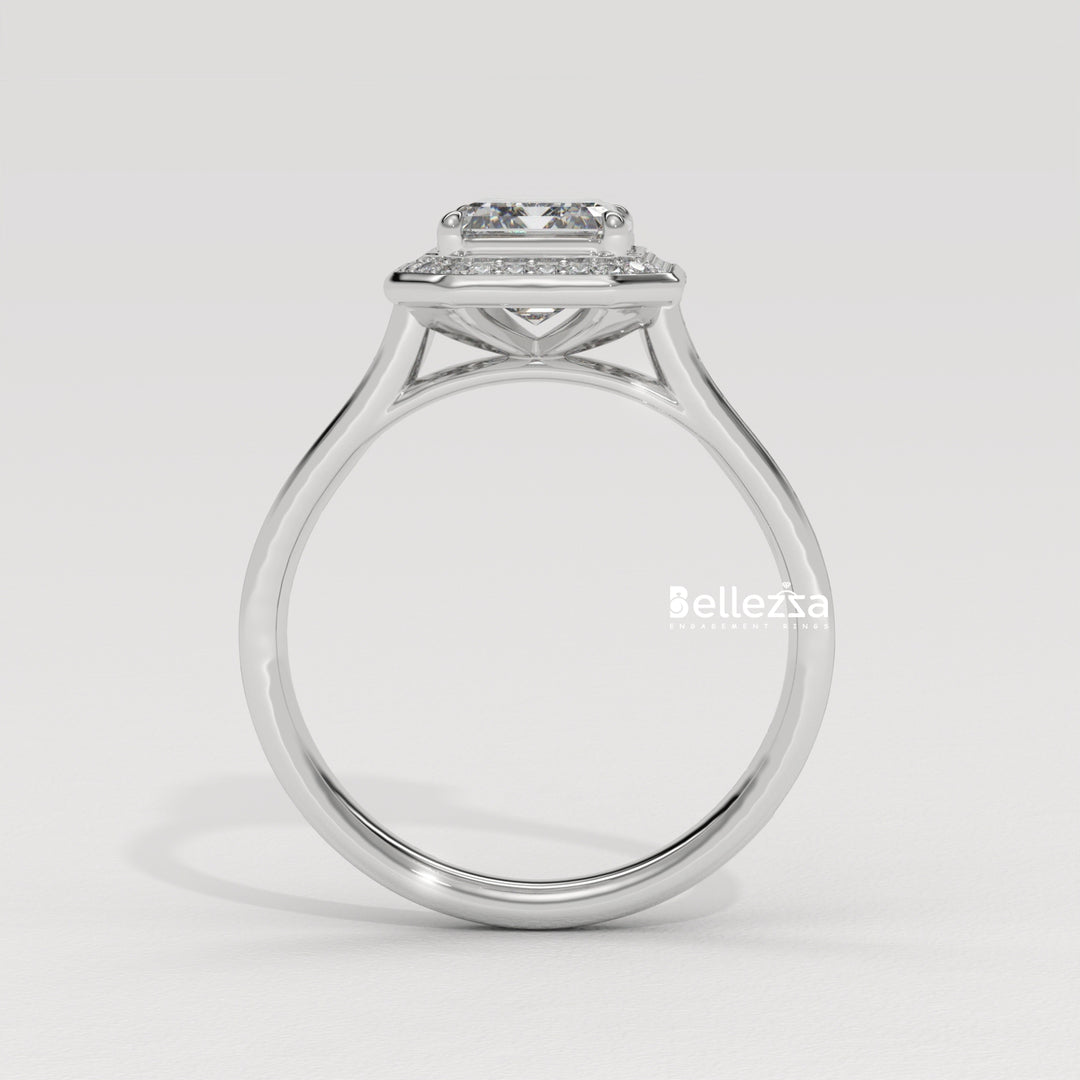 2.0-3.0CT Emerald Cut CVD Diamond Halo Pave Set Engagement Ring
