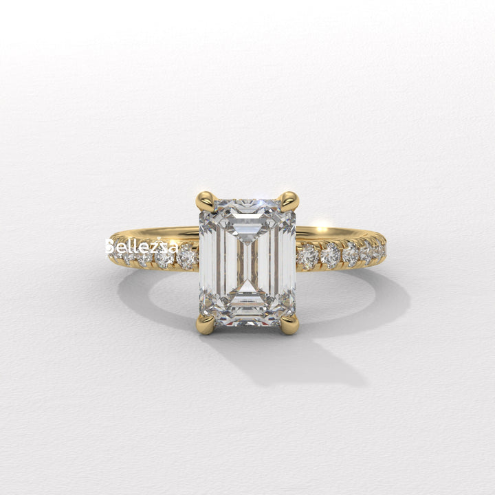 1.50-2.50CT Emerald Cut Lab Grown Diamond Pave Setting Engagement Ring