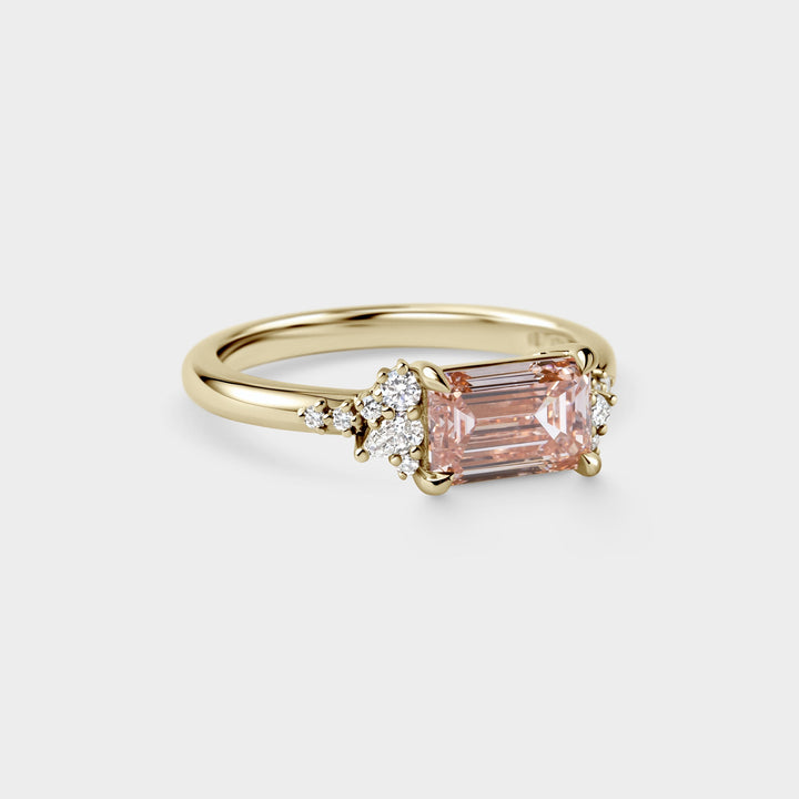 1.50CT Fancy Pink East-West Emerald Cut Cluster Lab Grown Engagement Ring