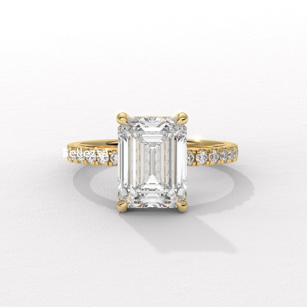 2.50-3.50CT Emerald Cut Pave Setting Lab Grown Engagement Ring