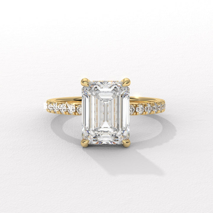 2.50-3.50CT Emerald Cut Pave Setting Lab Grown Engagement Ring