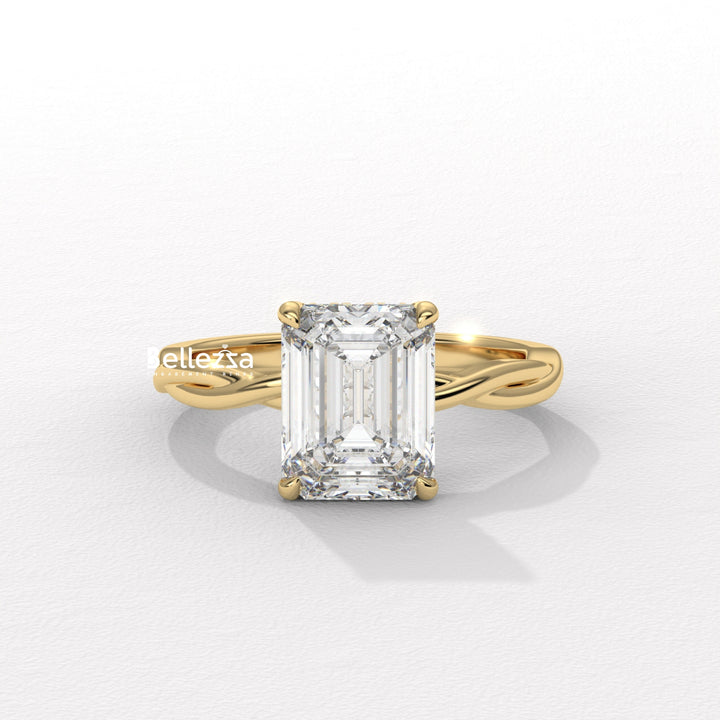 2.0-3.0CT Emerald Cut Twisted Hidden Halo Lab Grown Engagement Ring