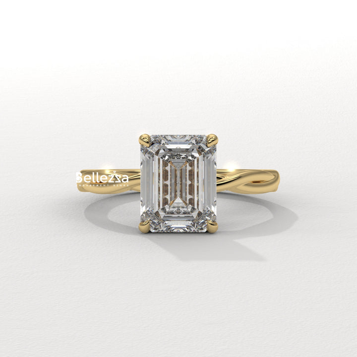 2.0-3.0CT Emerald Cut Twisted Hidden Halo Lab Grown Engagement Ring