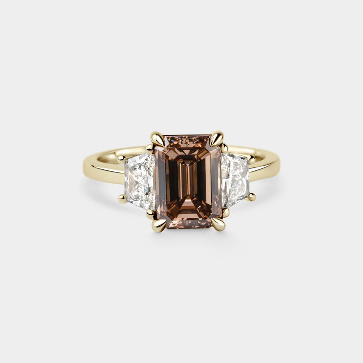 2.50CT Champagne Emerald Cut Three Stone Lab Grown Engagement Ring
