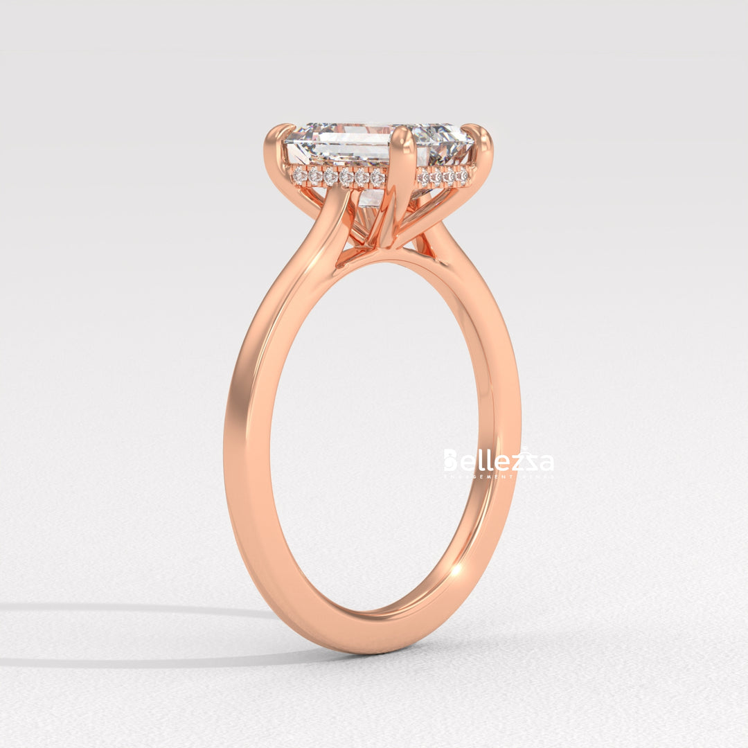 1.50-2.50CT Emerald Diamond Hidden Halo Lab Grown Engagement Ring