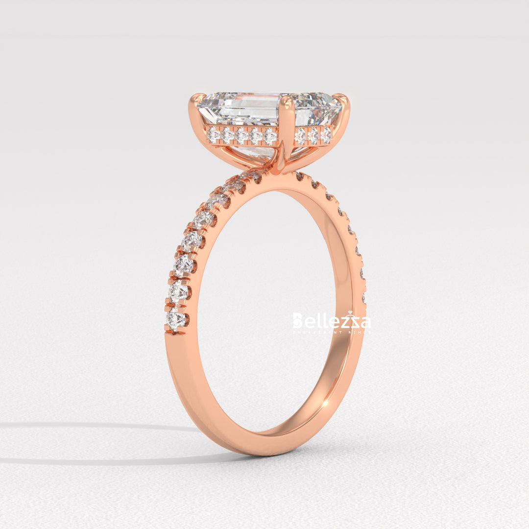 2.0-3.0CT Emerald Cut Pave Setting Lab Grown Engagement Ring
