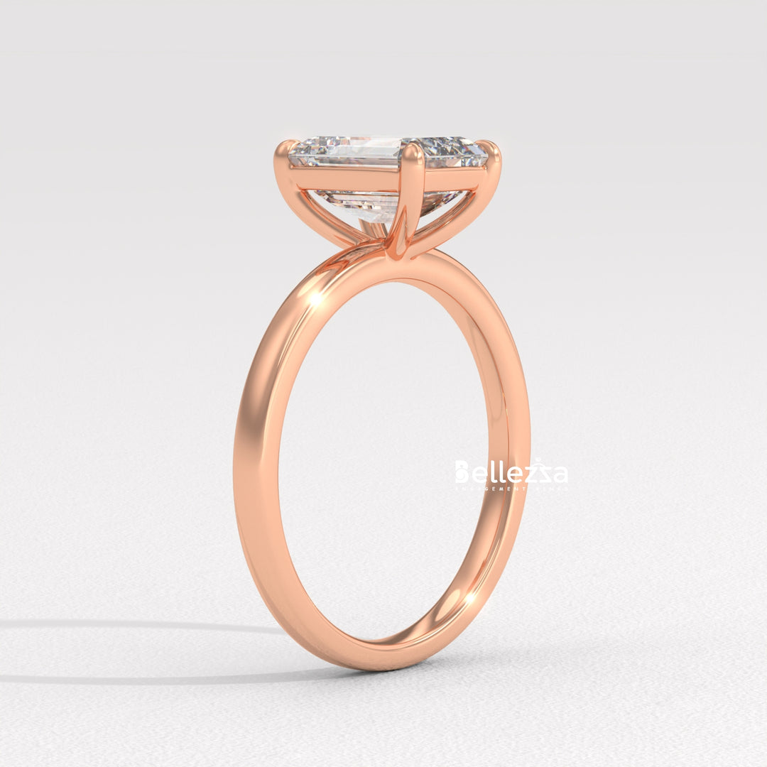 1.0-2.0CT Emerald Diamond Solitaire Setting Lab Grown Engagement Ring