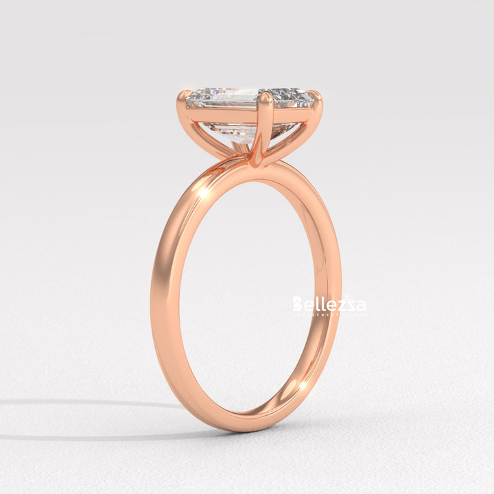 1.0-2.0CT Emerald Diamond Solitaire Setting Lab Grown Engagement Ring