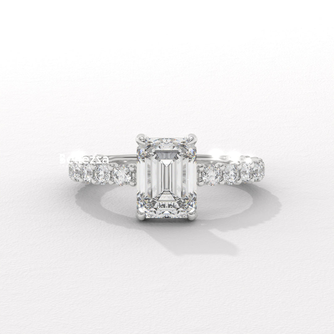 1.50-2.50CT Emerald Cut Pave Setting Lab Grown Engagement Ring
