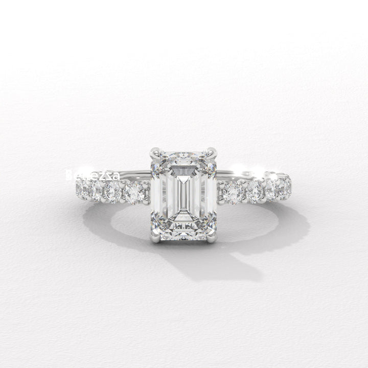 1.50-2.50CT Emerald Cut Pave Setting Lab Grown Engagement Ring