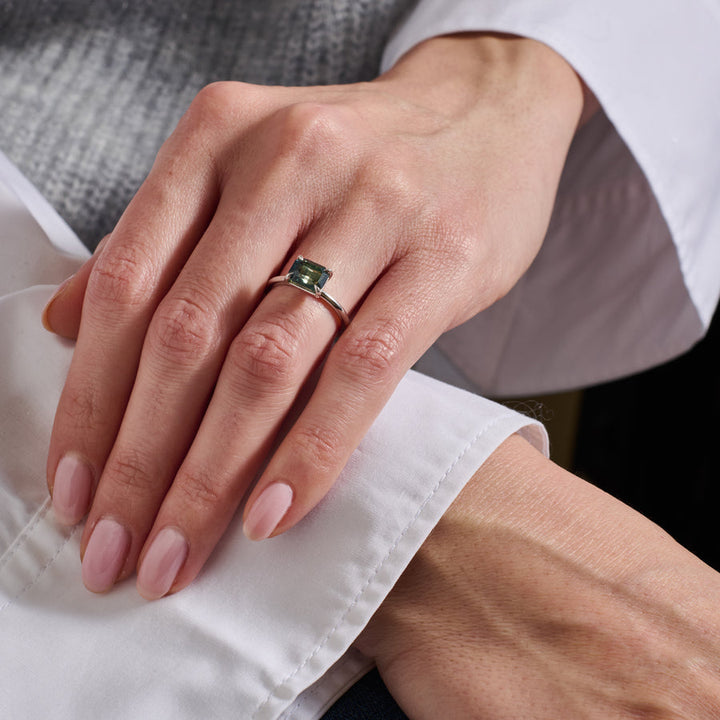 2.50CT Unheated Parti Emerald Cut Sapphire Solitaire Lab Grown Engagement Ring