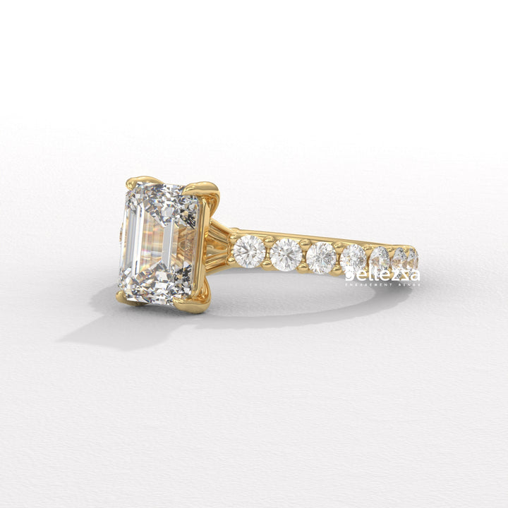 1.50-2.50CT Emerald Cut Pave Setting Lab Grown Engagement Ring
