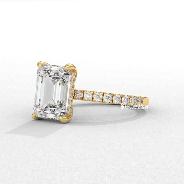 2.50-3.50CT Emerald Cut Pave Setting Lab Grown Engagement Ring