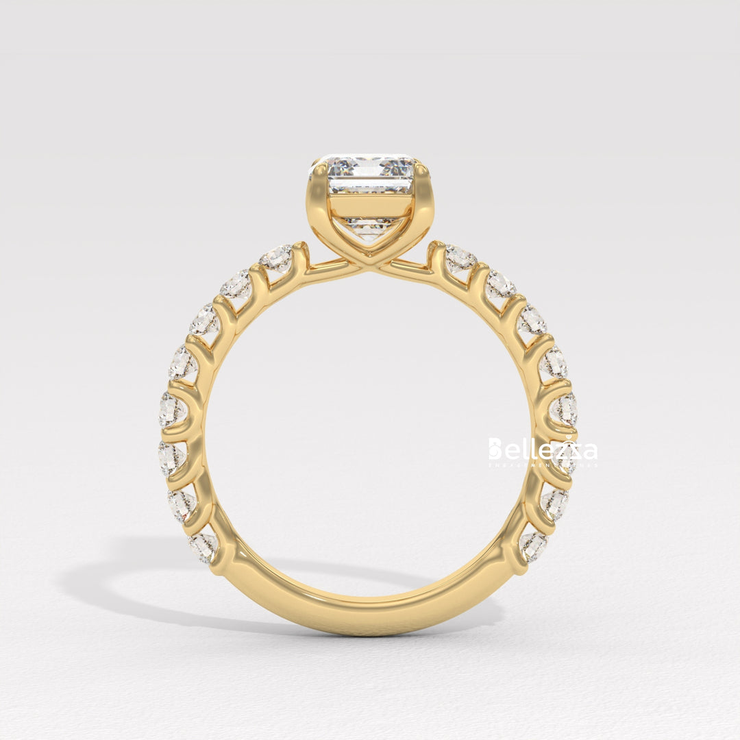 1.50-2.50CT Emerald Cut Pave Setting Lab Grown Engagement Ring