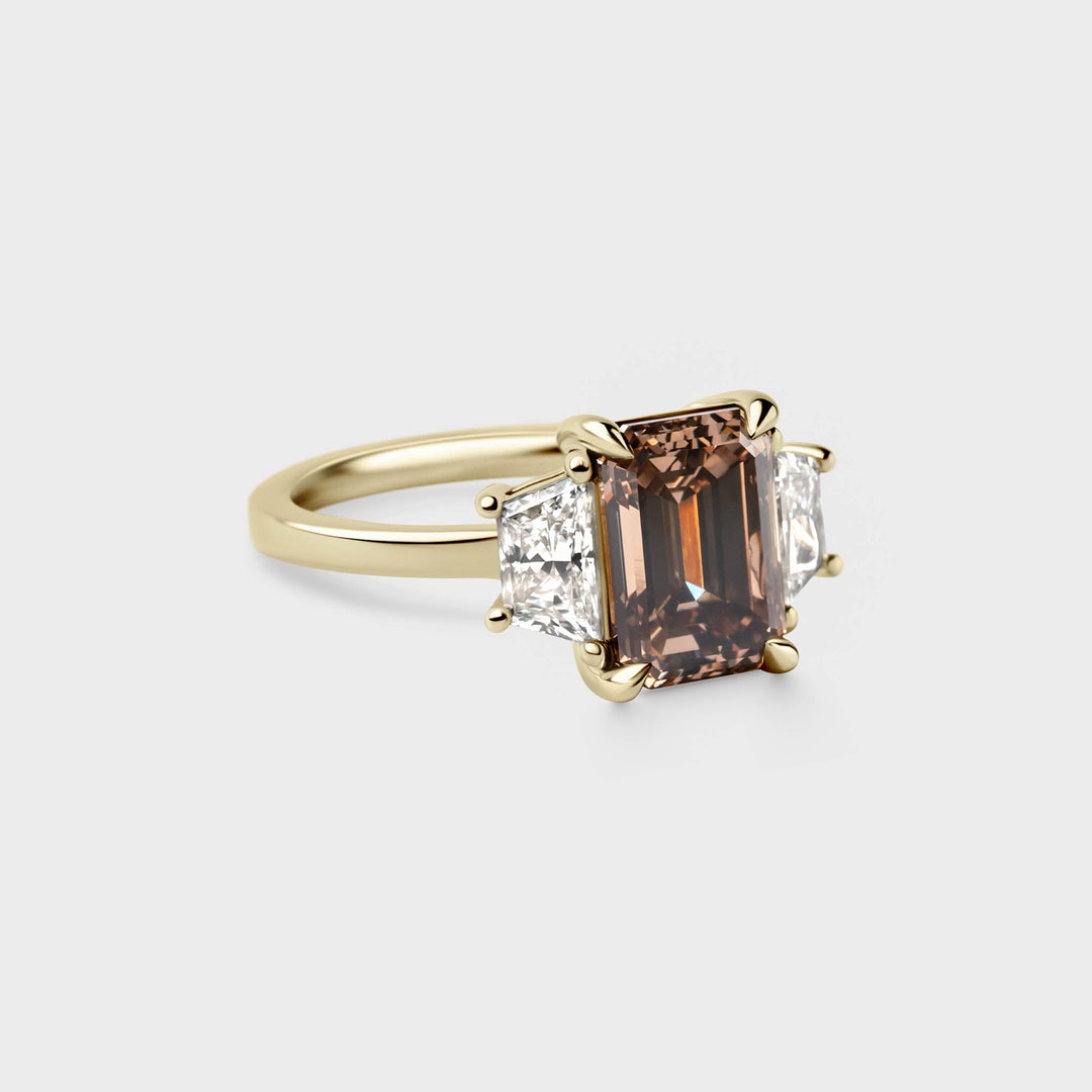 2.50CT Champagne Emerald Cut Three Stone Lab Grown Engagement Ring