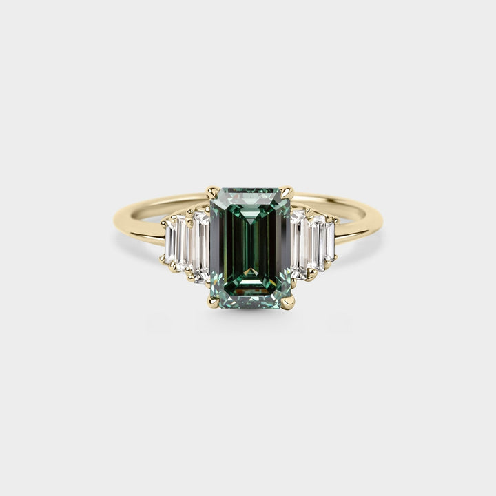 2.0CT Teal Green Emerald Cut Seven Stone Lab Grown Engagement Ring