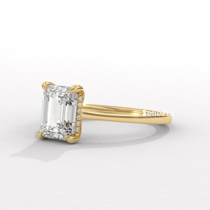1.50-2.50CT Emerald Diamond Hidden Halo Lab Grown Engagement Ring