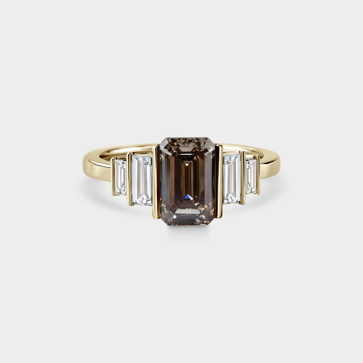 2.0CT Champagne Emerald Cut Five Stone Lab Grown Engagement Ring