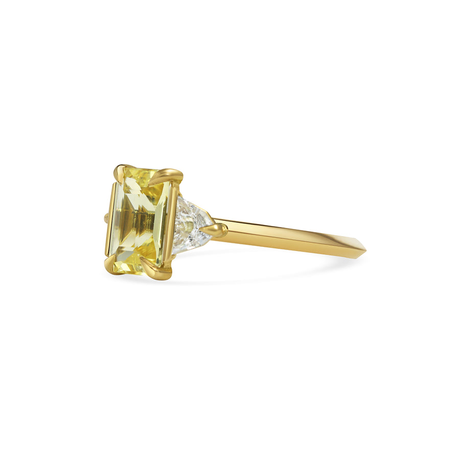 2.0CT Fancy Yellow Emerald Cut Diamond Three Stone Lab Grown Ring