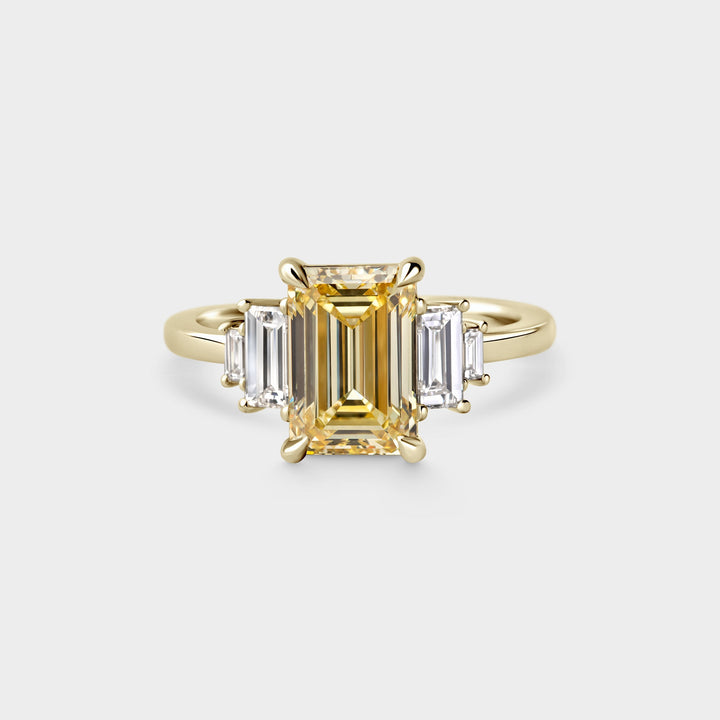 2.50CT Fancy Yellow Emerald Cut Five Stone Lab Grown Engagement Ring