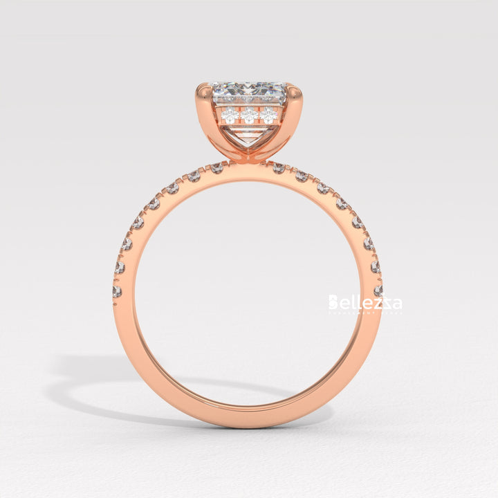 2.50-3.50CT Emerald Cut Pave Setting Lab Grown Engagement Ring