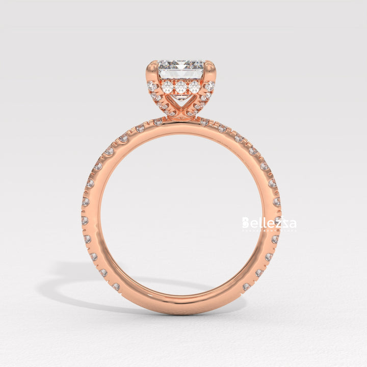 1.50-2.50CT Emerald Cut Lab Grown Diamond Pave Setting Engagement Ring