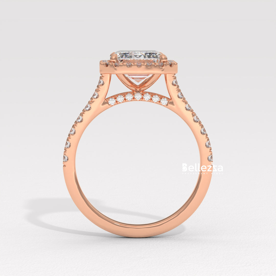 1.50-2.0CT Emerald Cut Halo Pave Setting CVD Diamond Engagement Ring