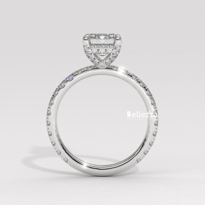 1.50-2.50CT Emerald Cut Lab Grown Diamond Pave Setting Engagement Ring