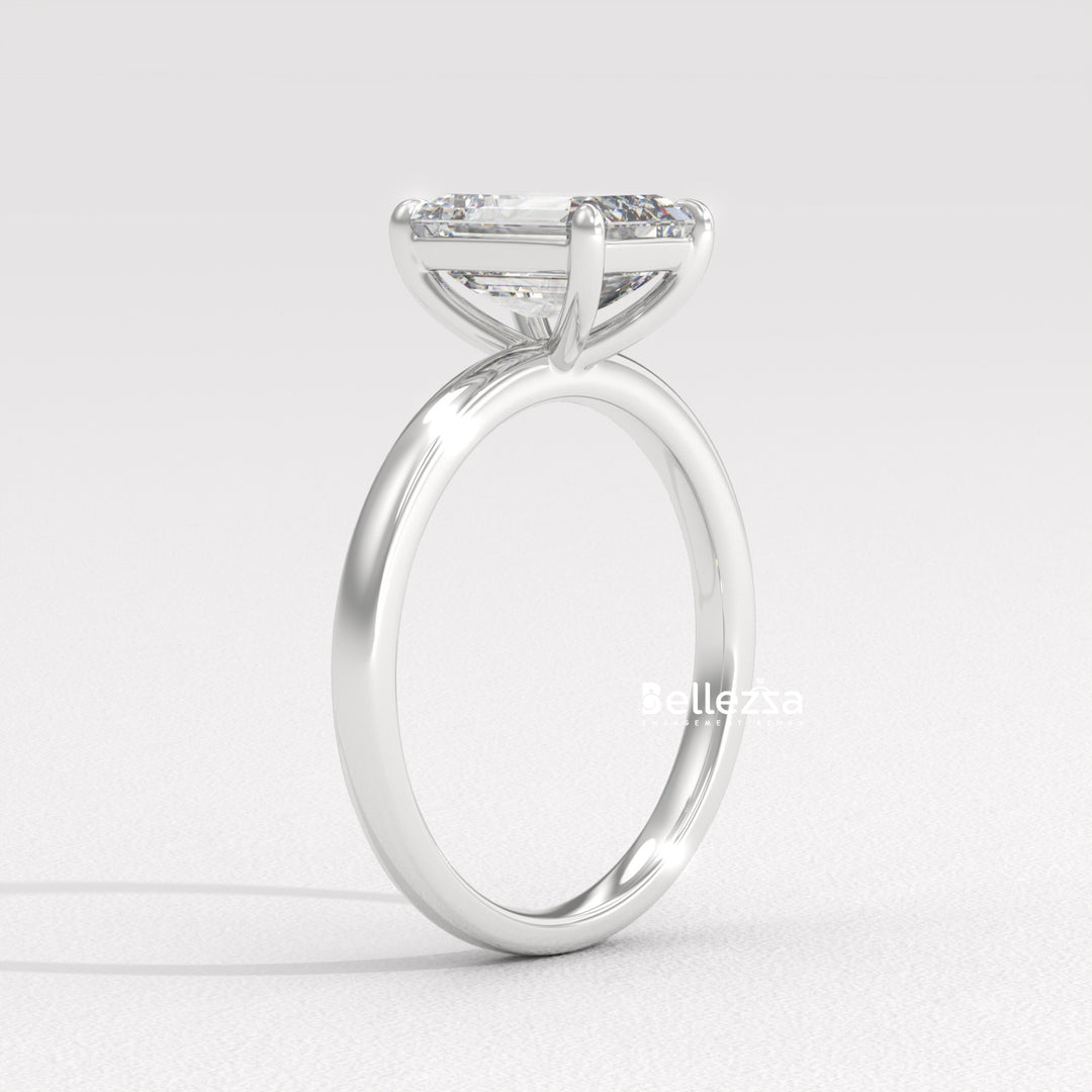 1.0-2.0CT Emerald Diamond Solitaire Setting Lab Grown Engagement Ring