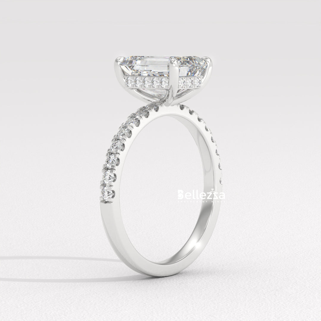 2.0-3.0CT Emerald Cut Pave Setting Lab Grown Engagement Ring
