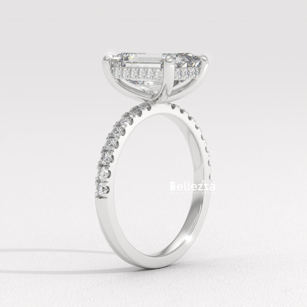 2.50-3.50CT Emerald Cut Pave Setting Lab Grown Engagement Ring