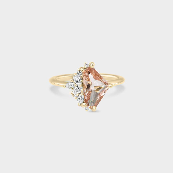2.0CT Padparadscha Sapphire Irregular Diamond Cluster Lab Grown Ring