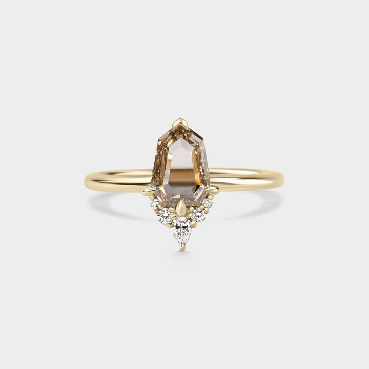 1.0CT Champagne Shield Cut Cluster Setting Lab Grown Engagement Ring