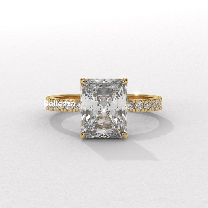 1.50-2.50CT Radiant Cut CVD Diamond Pave Setting Engagement Ring