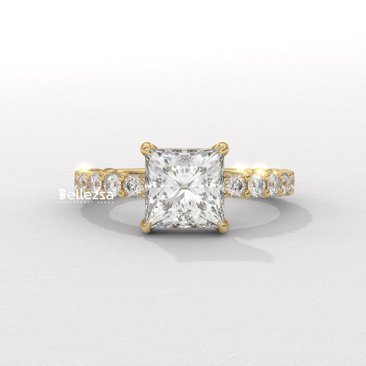 1.0-2.0CT Princess Diamond Pave Setting Lab Grown Engagement Ring
