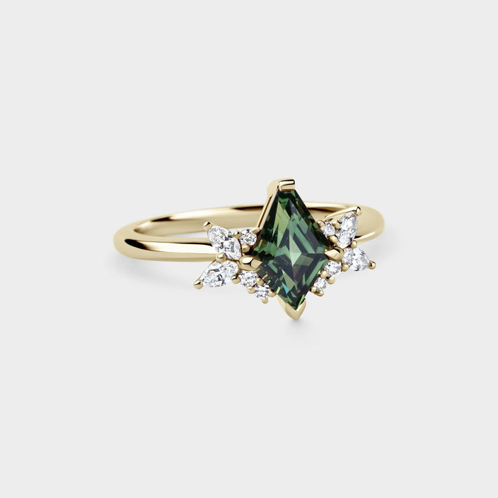1.50CT Green Australian Sapphire Kite Cut Cluster Setting Lab Grown Engagement Ring