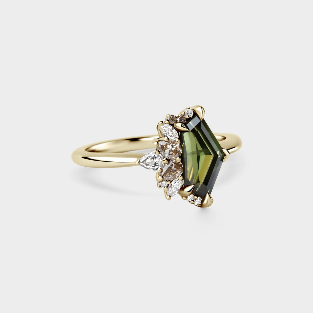 1.50CT Green Australian Sapphire Freeform Cut Cluster Setting Lab Grown Ring