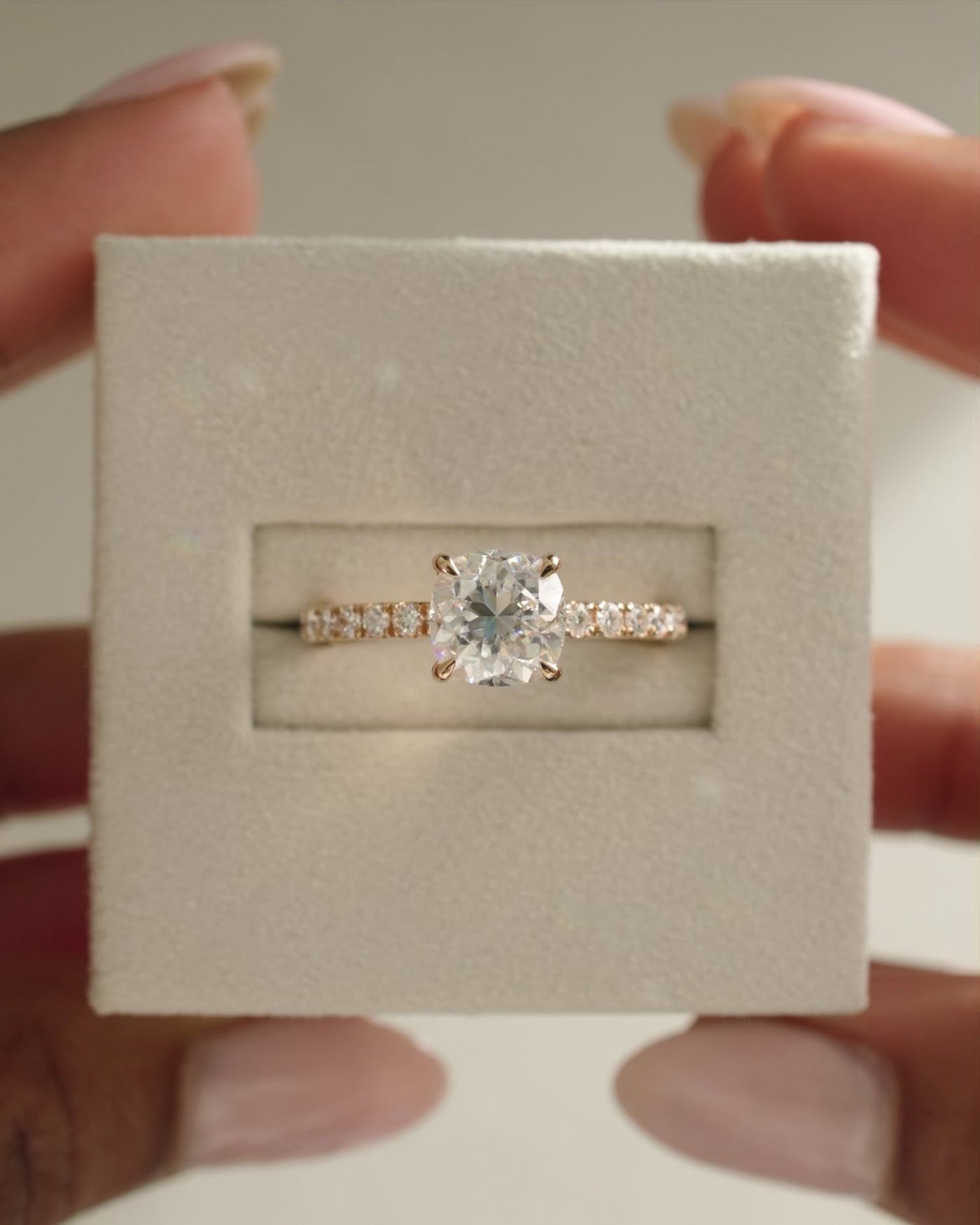 1.0 CT Cushion Diamond Hidden Halo Moissanite Engagement Ring