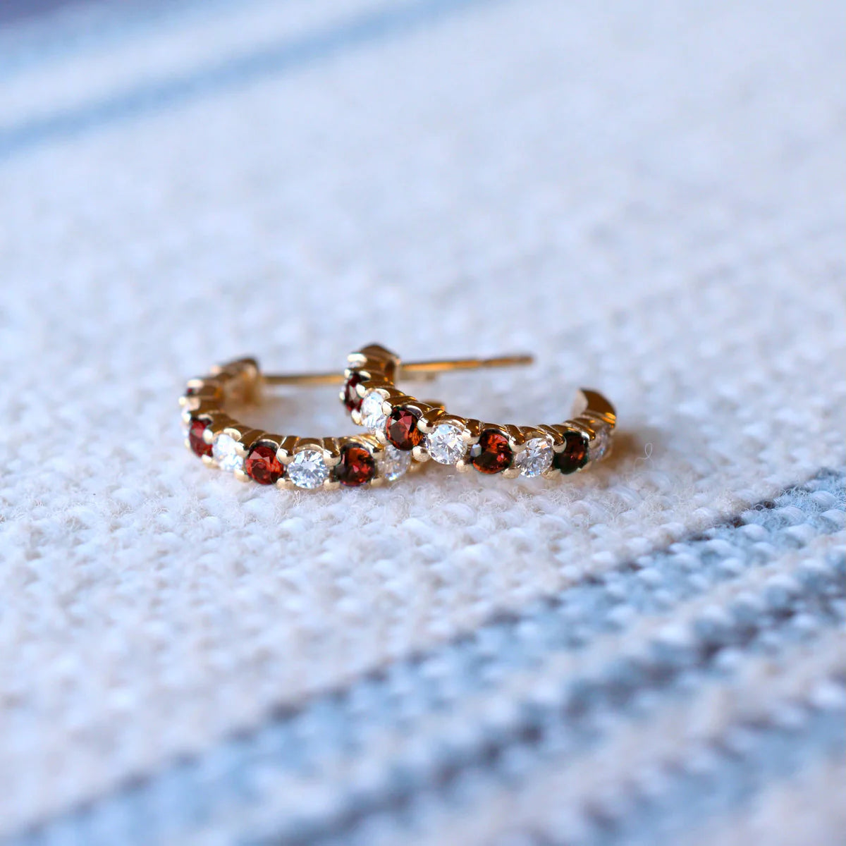 1.12TCW Round Cut Garnet Hoop Moissanite Diamond January Birthstone Earrings