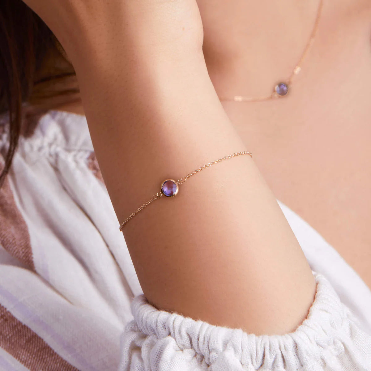 0.40 TCW Round Solitaire Amethyst Moissanite February Birthstone Bracelet