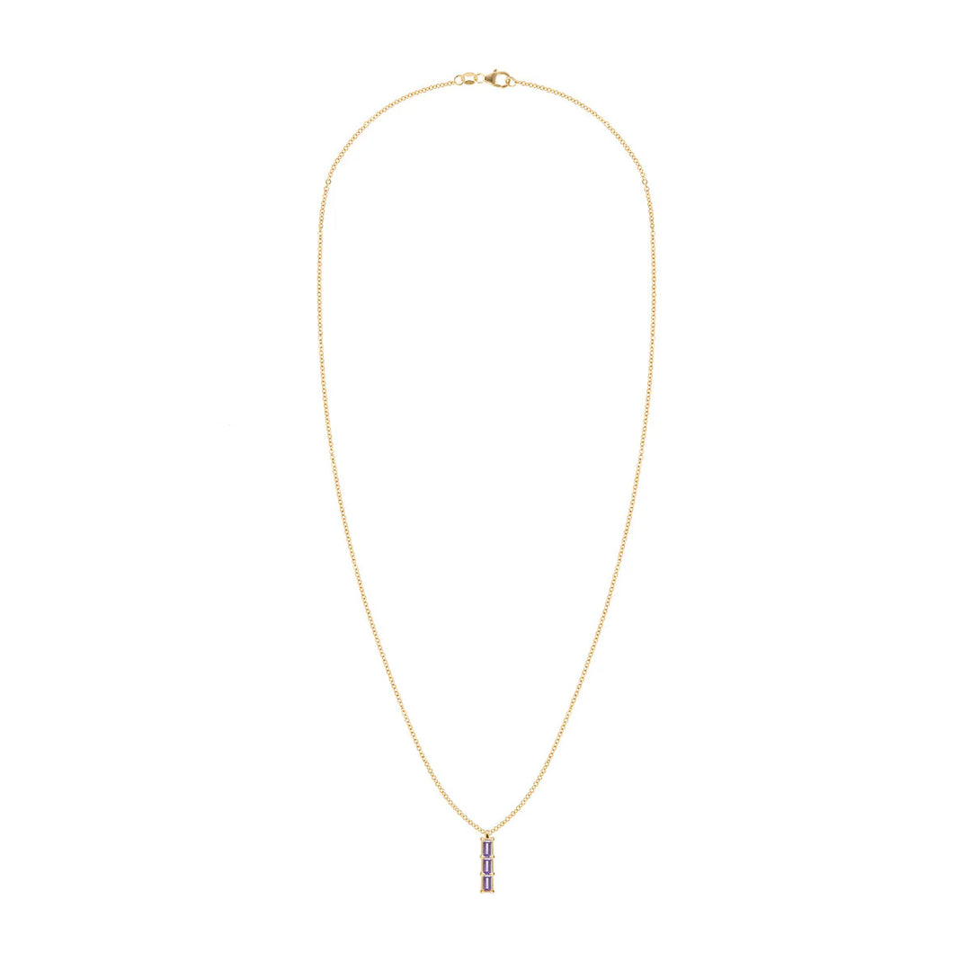 1.26 TCW Baguette Cut Three Stone Moissanite February Birthone Necklace