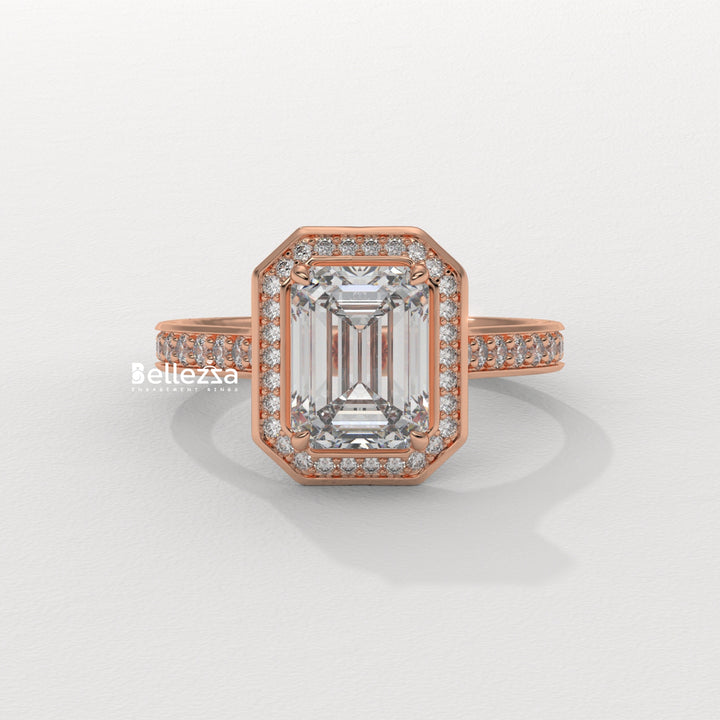 2.0-3.0CT Emerald Cut CVD Diamond Halo Pave Set Engagement Ring