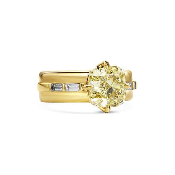 1.50CT Fancy Yellow Cushion Cut Unique Pave Setting Wide Band Lab Grown Ring